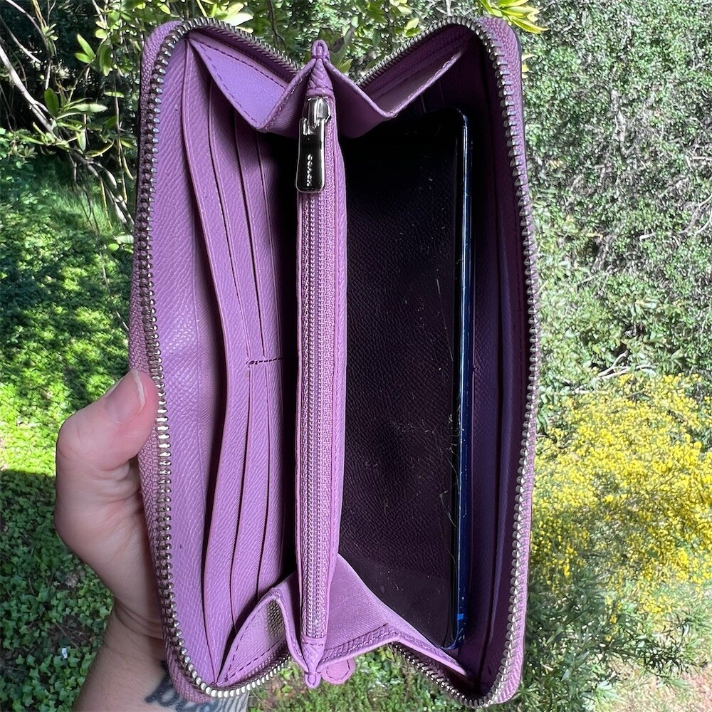 COACH Long Zip-Around Wallet Pink Pebble Leather with Silver Hardware AUTHENTIC - Picture 3 of 8